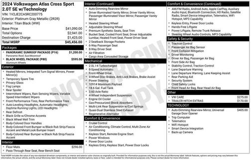 Platinum Gray Metallic 2024 Volkswagen Atlas Cross Sport 2.0T SE w/Technology