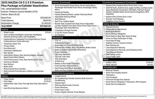 Platinum Quartz Metallic 2025 Mazda CX-5 2.5 S Premium Plus Package