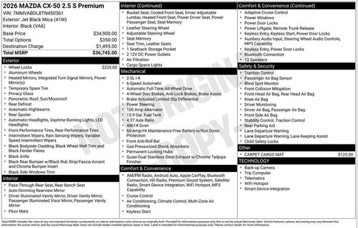 jet black mica 2026 Mazda CX-50 2.5 S Premium Package