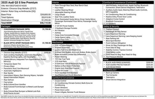 Chronos Gray Metallic 2025 Audi Q3 Premium 45 TFSI S line quattro Tiptronic
