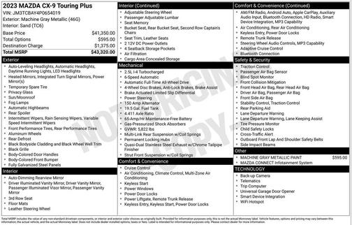 Machine Gray Metallic 2023 Mazda CX-9 Touring Plus
