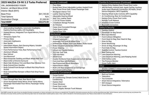 Jet Black Mica 2025 Mazda CX-90 3.3 Turbo Preferred