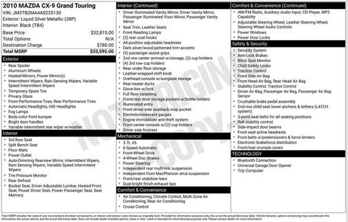 Liquid Silver Metallic 2010 Mazda CX-9 Grand Touring