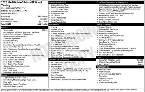 Jet Black Mica 2025 Mazda MX-5 Miata RF Grand Touring