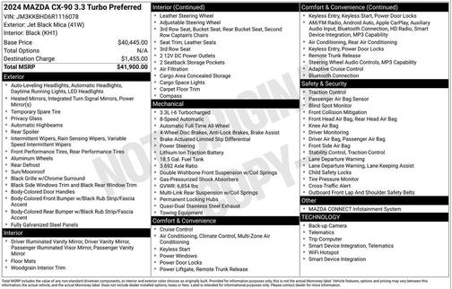 Jet Black Mica 2024 Mazda CX-90 3.3 Turbo Preferred