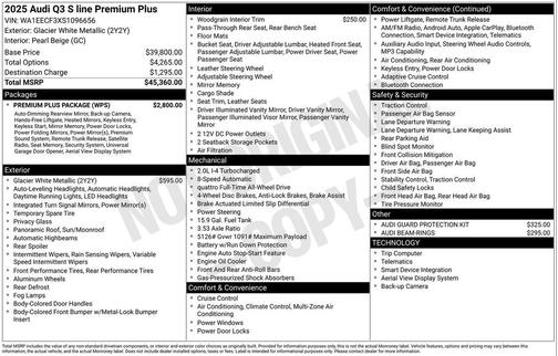 Glacier White Metallic 2025 Audi Q3 45 S line Premium Plus