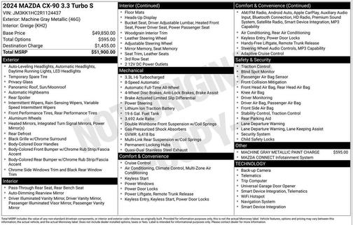 Machine Gray Metallic 2024 Mazda CX-90 3.3 Turbo S