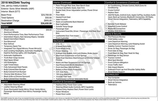 Sonic Silver Metallic 2018 Mazda Mazda6 Touring