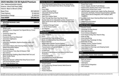 wind chill pearl 2025 Mazda CX-50 Hybrid Premium Package