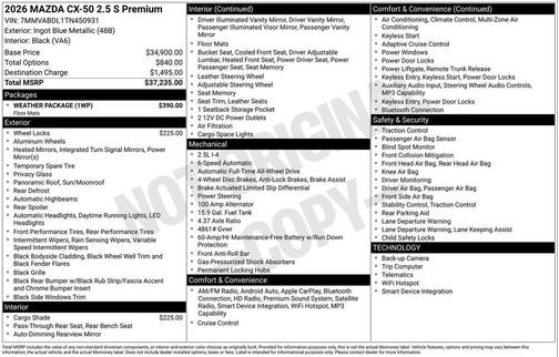 ingot blue metallic 2026 Mazda CX-50 2.5 S Premium Package