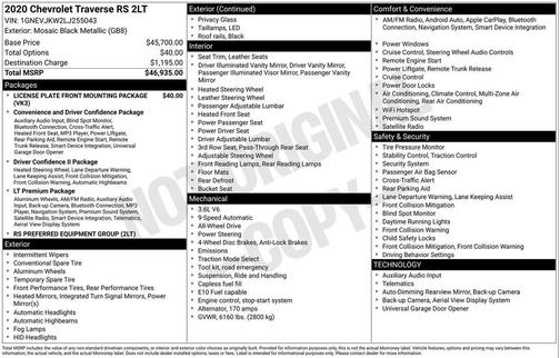 Mosaic Black Metallic 2020 Chevrolet Traverse RS