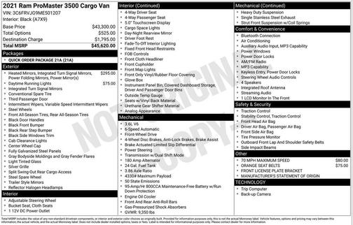 2021 RAM ProMaster 3500 High Roof
