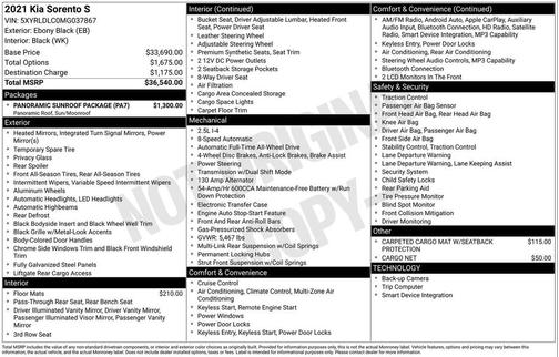 Ebony Black 2021 Kia Sorento S