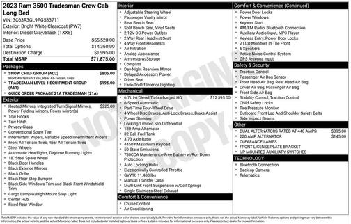 Bright White Clearcoat 2023 RAM 3500 Tradesman Crew Cab 4x4 8' Box