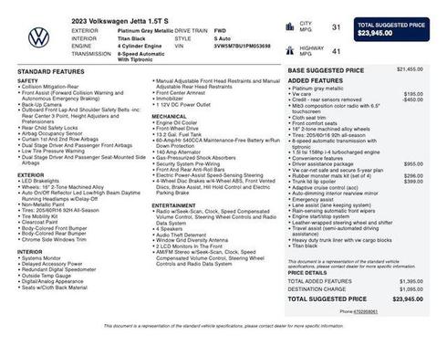 Platinum Gray Metallic 2023 Volkswagen Jetta 1.5T S