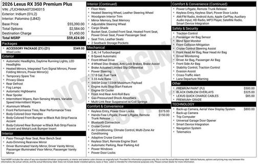 2026 Lexus RX 350 Premium