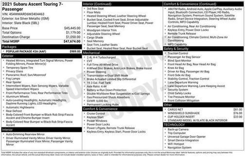 2021 Subaru Ascent Touring 7-Passenger