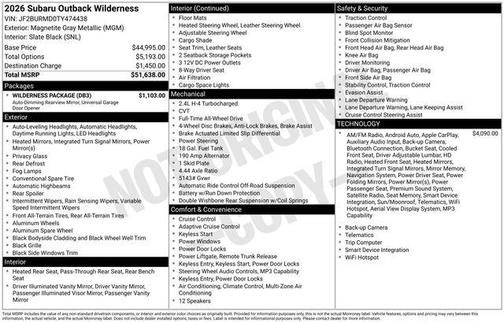 Magnetite Gray Metallic 2026 Subaru Outback Wilderness