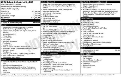 2025 Subaru Outback Limited XT