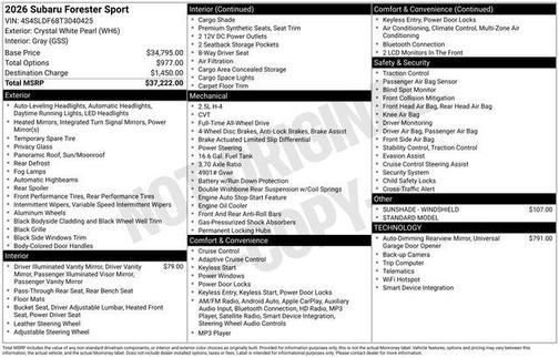 Crystal White Pearl 2026 Subaru Forester Sport