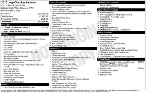 Bright White Clearcoat 2016 Jeep Cherokee Latitude