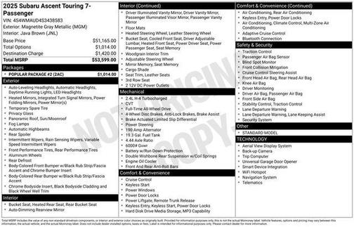 Magnetite Gray Metallic/Crystal Black Silica 2025 Subaru Ascent Touring 7-Passenger