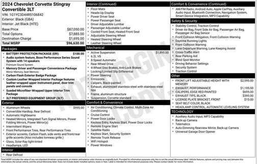 2024 Chevrolet Corvette Stingray w/3LT