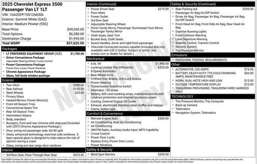 2025 Chevrolet Express 3500 RWD 3500 Extended Wheelbase LT