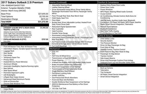 2017 Subaru Outback 2.5i Premium