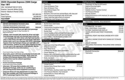 2025 Chevrolet Express 2500 RWD 2500 Regular Wheelbase WT