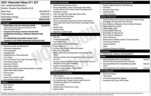 2021 Chevrolet Tahoe 4WD Z71