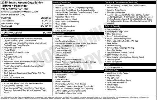 2025 Subaru Ascent Onyx Edition Touring 7-Passenger