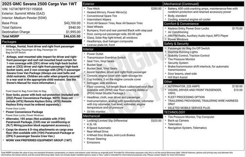 2025 GMC Savana 2500 Work Van