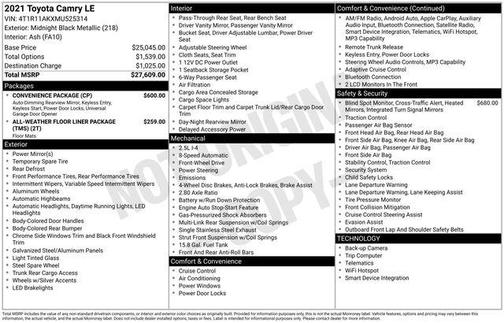 Midnight Black Metallic 2021 Toyota Camry LE