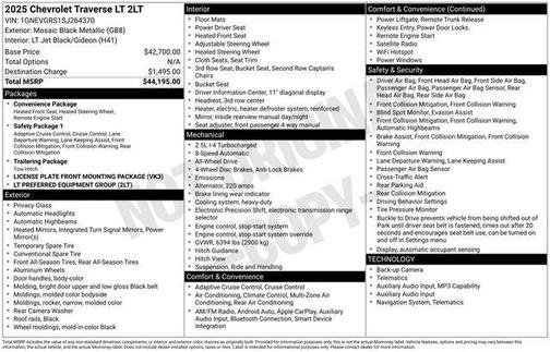 Mosaic Black Metallic 2025 Chevrolet Traverse LT