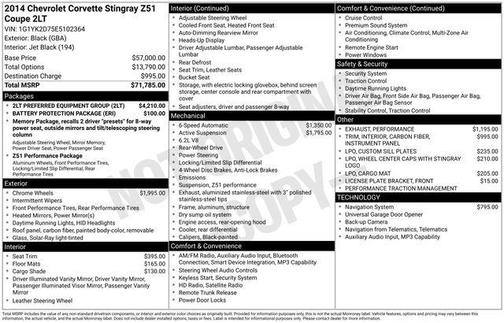 Black 2014 Chevrolet Corvette Stingray Z51