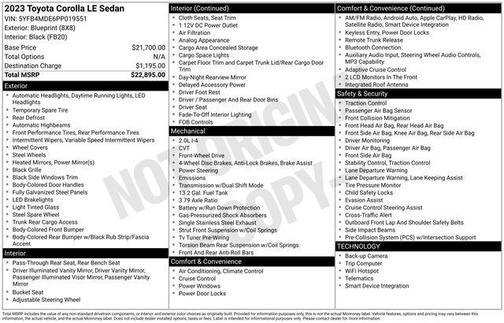 Blueprint 2023 Toyota Corolla LE