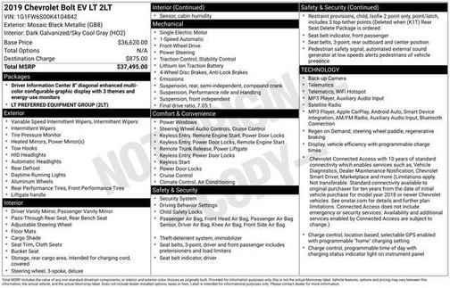 Mosaic Black Metallic 2019 Chevrolet Bolt EV LT