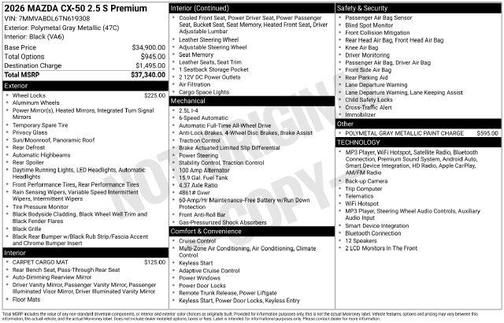 Polymetal Gray Metallic 2026 Mazda CX-50 2.5 S Premium Package