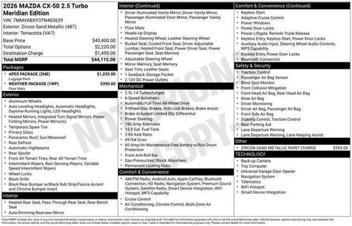 Zircon Sand Metallic 2026 Mazda CX-50 2.5 Turbo Meridian Edition