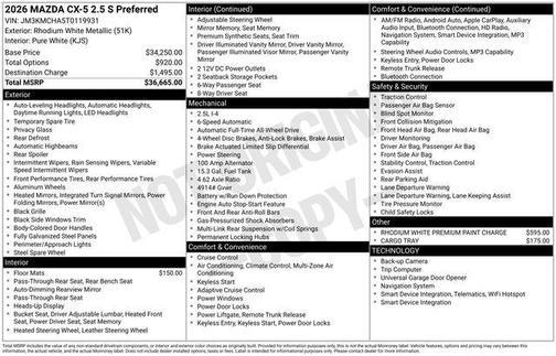 Rhodium White Metallic 2026 Mazda CX-5 2.5 S Preferred Package