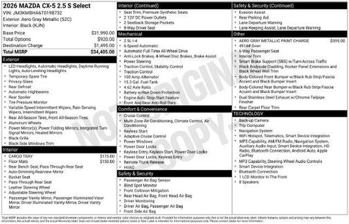 Aero Gray Metallic 2026 Mazda CX-5 2.5 S Select Package