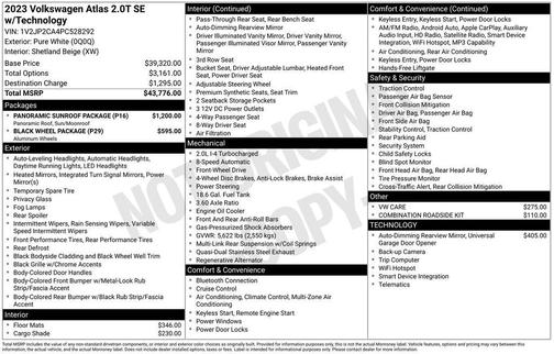 Pure White 2023 Volkswagen Atlas 2.0T SE w/Technology