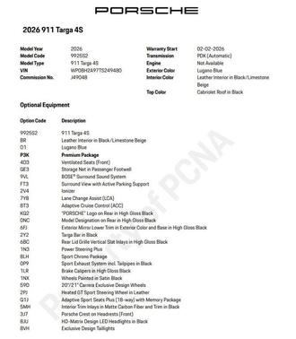 Blue 2026 Porsche 911 Targa 4S