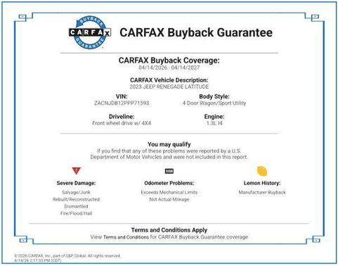 Black Clearcoat 2023 Jeep Renegade Latitude