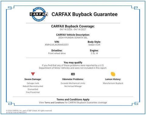 Serenity White 2024 Hyundai SONATA SEL