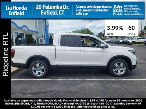Platinum White Pearl 2026 Honda Ridgeline RTL
