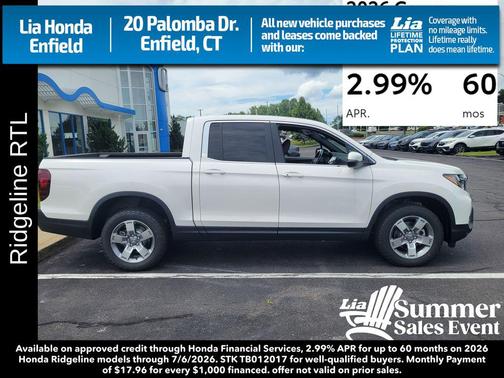 Platinum White Pearl 2026 Honda Ridgeline RTL