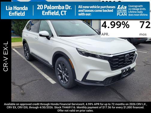 PLATINUM WHITE 2026 Honda CR-V EX-L AWD