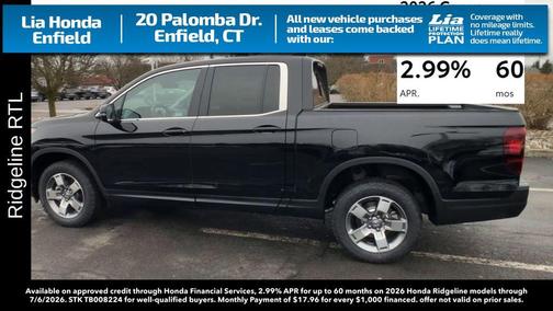 CRYSTAL BLACK 2026 Honda Ridgeline RTL